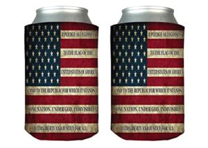 usa flag pledge of allegiance collapsible beer can bottle beverage cooler sleeves 2 pack gift set
