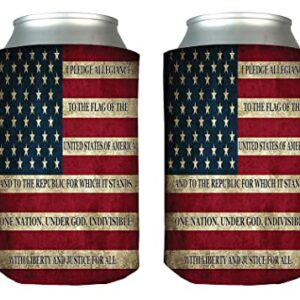 USA Flag Pledge Of Allegiance Collapsible Beer Can Bottle Beverage Cooler Sleeves 2 Pack Gift Set