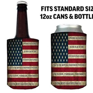 USA Flag Pledge Of Allegiance Collapsible Beer Can Bottle Beverage Cooler Sleeves 2 Pack Gift Set