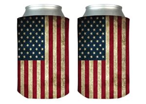 rustic usa flag collapsible beer can bottle beverage cooler sleeves 2 pack gift set