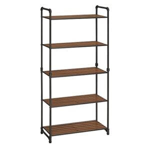 vasagle bathroom shelves, 5-tier storage rack, plant flower stand, 24.4 x 12.2 x 51 inches, for living room, balcony, kitchen, 12.2”d x 24.4”w x 51”h, rustic brown + black