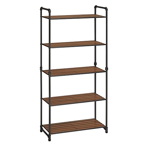 VASAGLE Bathroom Shelves, 5-Tier Storage Rack, Plant Flower Stand, 24.4 x 12.2 x 51 Inches, for Living Room, Balcony, Kitchen, 12.2”D x 24.4”W x 51”H, Rustic Brown + Black