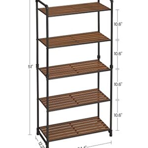 VASAGLE Bathroom Shelves, 5-Tier Storage Rack, Plant Flower Stand, 24.4 x 12.2 x 51 Inches, for Living Room, Balcony, Kitchen, 12.2”D x 24.4”W x 51”H, Rustic Brown + Black