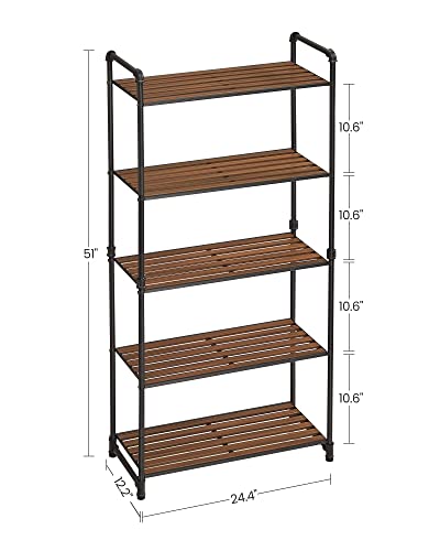 VASAGLE Bathroom Shelves, 5-Tier Storage Rack, Plant Flower Stand, 24.4 x 12.2 x 51 Inches, for Living Room, Balcony, Kitchen, 12.2”D x 24.4”W x 51”H, Rustic Brown + Black