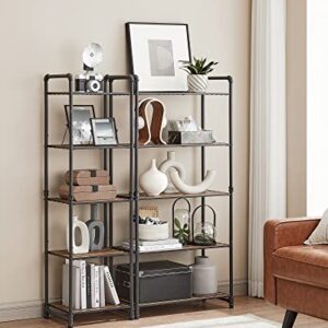 VASAGLE Bathroom Shelves, 5-Tier Storage Rack, Plant Flower Stand, 24.4 x 12.2 x 51 Inches, for Living Room, Balcony, Kitchen, 12.2”D x 24.4”W x 51”H, Rustic Brown + Black