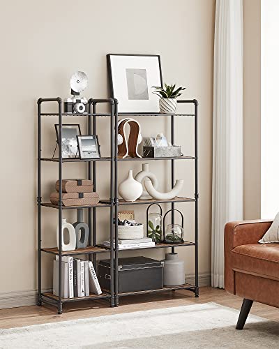 VASAGLE Bathroom Shelves, 5-Tier Storage Rack, Plant Flower Stand, 24.4 x 12.2 x 51 Inches, for Living Room, Balcony, Kitchen, 12.2”D x 24.4”W x 51”H, Rustic Brown + Black