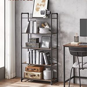 VASAGLE Bathroom Shelves, 5-Tier Storage Rack, Plant Flower Stand, 24.4 x 12.2 x 51 Inches, for Living Room, Balcony, Kitchen, 12.2”D x 24.4”W x 51”H, Rustic Brown + Black