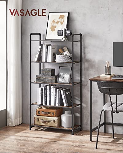 VASAGLE Bathroom Shelves, 5-Tier Storage Rack, Plant Flower Stand, 24.4 x 12.2 x 51 Inches, for Living Room, Balcony, Kitchen, 12.2”D x 24.4”W x 51”H, Rustic Brown + Black