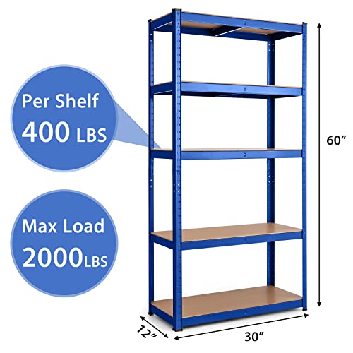 Giantex Garage Shelving, 60 Inches 5-Tier Shelving Unit w/Adjustable Height, Per Shlef Max Load 400 lbs, Bolt-Free and Easy to Assemble, Heavy Duty Metal Frame Multi-Use Storage Rack Shelfs, 3 Packs