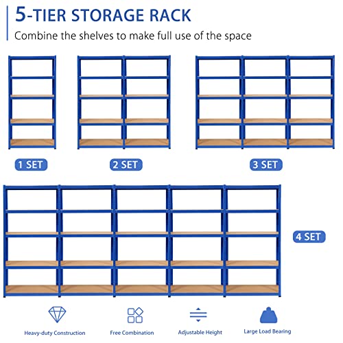 Giantex Garage Shelving, 60 Inches 5-Tier Shelving Unit w/Adjustable Height, Per Shlef Max Load 400 lbs, Bolt-Free and Easy to Assemble, Heavy Duty Metal Frame Multi-Use Storage Rack Shelfs, 3 Packs