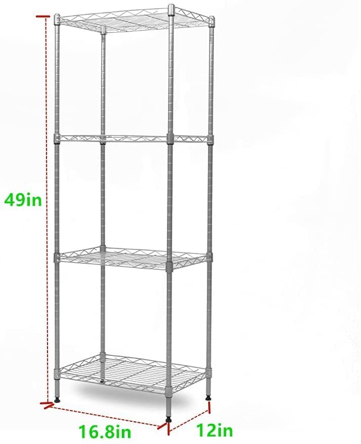 REGILLER 4-Tier Wire Shelving Unit Metal Storage Rack Adjustable Organizer Perfect for Pantry Laundry Bathroom Kitchen Closet Organization (Silver, 16.9L x 12W x 50H)