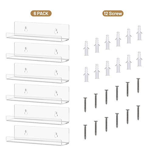 CECOLIC Clear Acrylic Vinyl Record Shelf Wall Mounted Rack 6 Pack, Transparent Floating Shelves Acrylic Album Record Display Holder for Living Room Bedroom Office (7 Inches)