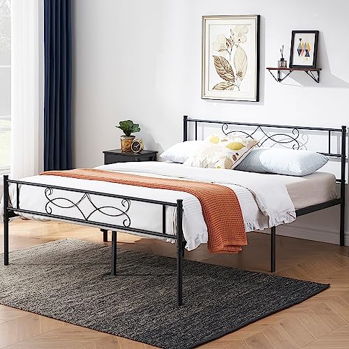 VECELO 14" Metal Platform Bed Frame with Headboard,Premium Steel Slat Support No Box Spring Needed,Noise-Free Anti-Slip,Easy Assembly(Full Size)