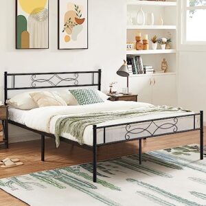 VECELO 14" Metal Platform Bed Frame with Headboard,Premium Steel Slat Support No Box Spring Needed,Noise-Free Anti-Slip,Easy Assembly(Full Size)