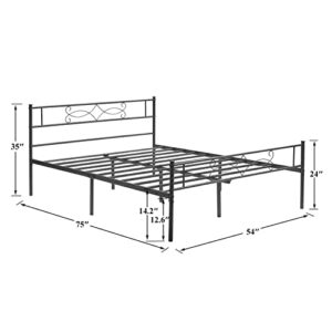 VECELO 14" Metal Platform Bed Frame with Headboard,Premium Steel Slat Support No Box Spring Needed,Noise-Free Anti-Slip,Easy Assembly(Full Size)