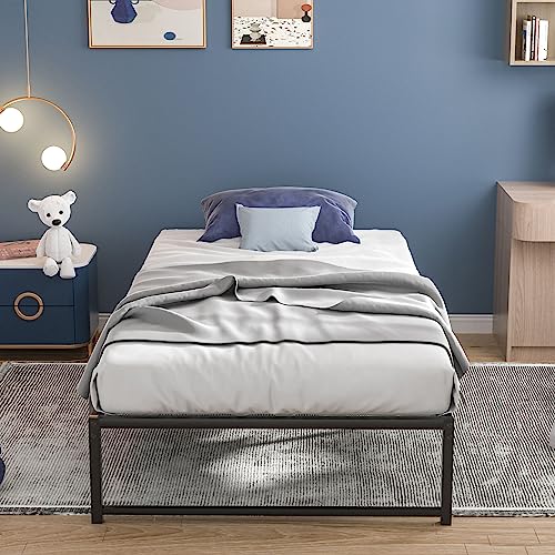 VECELO 14" Metal Platform Bed Frame/Mattress Foundation/No Box Spring Needed/Steel Slat Support (Twin Size)