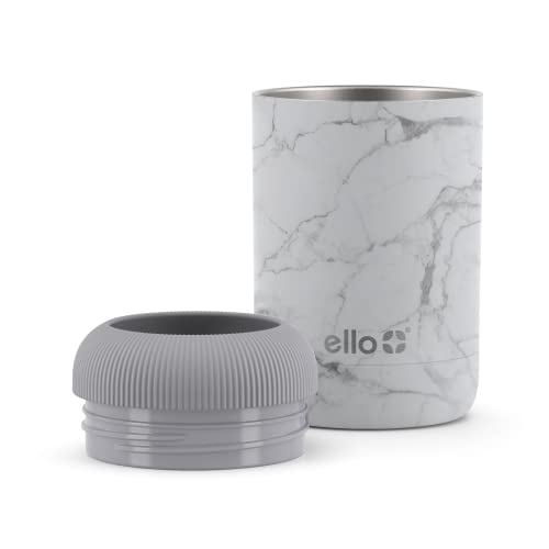 Ello Stainless Steel Can Koozie | Inuslated Can Cooler Keeps 12oz, 16oz, Slim Cans, and Glass Bottles Cold | Metal Drink Holder Perfect for Beer, Soda, and Hard Seltzer, White Marble