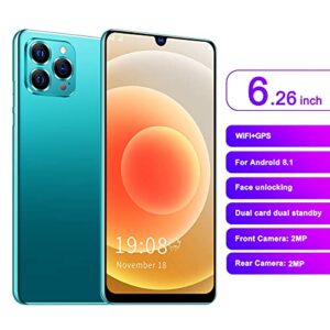 ip12 Pro MAX Unlocked Smartphone for Android 8.1, 6.26in 1+8GB HD Screen Cell Phone Dual Card Dual Standby Smart Phone,Face ID Recognition,2MP+2MP,128GB of Expandable Storage Mobile Phone(Green)