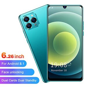 ip12 Pro MAX Unlocked Smartphone for Android 8.1, 6.26in 1+8GB HD Screen Cell Phone Dual Card Dual Standby Smart Phone,Face ID Recognition,2MP+2MP,128GB of Expandable Storage Mobile Phone(Green)