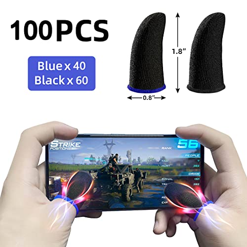 100 Pieces Finger Sleeves for Gaming, Thumb Sleeves Mobile Gaming Controller, Anti-Sweat Breathable Seamless Touchscreen Thumb Cover for PUBG, League of Legend, Rules of Survival, Knives Out, Fortnine