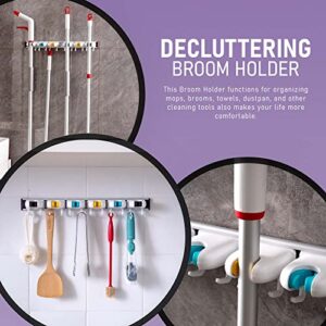 Alamrock Mop and Broom Holder Wall Mount with 12 Hooks & 6 Grips - Brush Holder Mop Holder for Garden, Kitchen & Laundry Room Organization-Mop and Broom Holder, Broom Storage, Broom Hanger Wall Mount