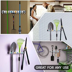 Alamrock Mop and Broom Holder Wall Mount with 12 Hooks & 6 Grips - Brush Holder Mop Holder for Garden, Kitchen & Laundry Room Organization-Mop and Broom Holder, Broom Storage, Broom Hanger Wall Mount