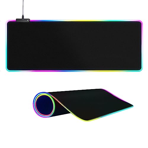 Large RGB Gaming Mouse Pad -15 Light Modes Touch Control Extended Soft Computer Keyboard Mat Non-Slip Rubber Base for Gamer Esports Pros 31.5X11.8