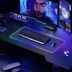 Large RGB Gaming Mouse Pad -15 Light Modes Touch Control Extended Soft Computer Keyboard Mat Non-Slip Rubber Base for Gamer Esports Pros 31.5X11.8