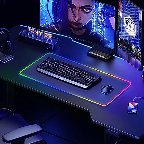 Large RGB Gaming Mouse Pad -15 Light Modes Touch Control Extended Soft Computer Keyboard Mat Non-Slip Rubber Base for Gamer Esports Pros 31.5X11.8