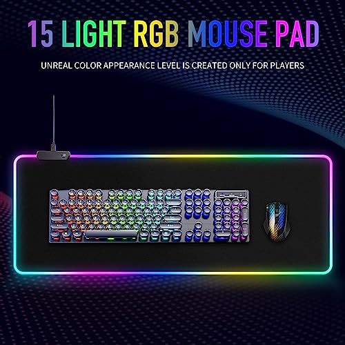 Large RGB Gaming Mouse Pad -15 Light Modes Touch Control Extended Soft Computer Keyboard Mat Non-Slip Rubber Base for Gamer Esports Pros 31.5X11.8