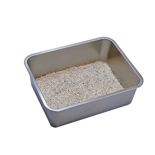 KUNWU Stainless Steel Pet Litter Box 24"x16"x2.75" for Cat, Dog & Rabbit, Corrosion Resistant Easy Clean No Residue Build Up Never Absorbs Odor Stains Rusts Durable Pan (XL (24"x16"), 2.75" Deep)