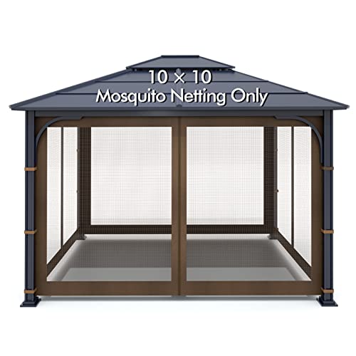 Gazebo Universal Replacement Mosquito Netting - Wonwon Outdoor Gazebo Canopy 4-Panel Screen Walls with Zipper for 10' x 10' Gazebo (Mosquito Net Only) (Brown)