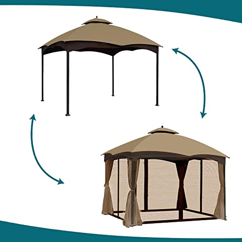 Gazebo Universal Replacement Mosquito Netting - Wonwon Outdoor Gazebo Canopy 4-Panel Screen Walls with Zipper for 10' x 10' Gazebo (Mosquito Net Only) (Brown)