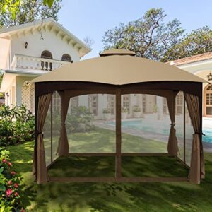 Gazebo Universal Replacement Mosquito Netting - Wonwon Outdoor Gazebo Canopy 4-Panel Screen Walls with Zipper for 10' x 10' Gazebo (Mosquito Net Only) (Brown)