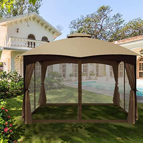 Gazebo Universal Replacement Mosquito Netting - Wonwon Outdoor Gazebo Canopy 4-Panel Screen Walls with Zipper for 10' x 10' Gazebo (Mosquito Net Only) (Brown)