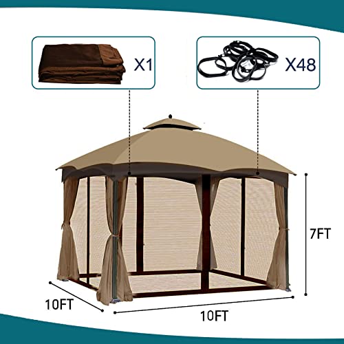 Gazebo Universal Replacement Mosquito Netting - Wonwon Outdoor Gazebo Canopy 4-Panel Screen Walls with Zipper for 10' x 10' Gazebo (Mosquito Net Only) (Brown)