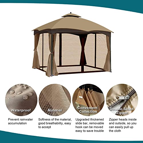 Gazebo Universal Replacement Mosquito Netting - Wonwon Outdoor Gazebo Canopy 4-Panel Screen Walls with Zipper for 10' x 10' Gazebo (Mosquito Net Only) (Brown)