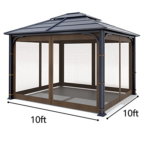 Gazebo Universal Replacement Mosquito Netting - Wonwon Outdoor Gazebo Canopy 4-Panel Screen Walls with Zipper for 10' x 10' Gazebo (Mosquito Net Only) (Brown)