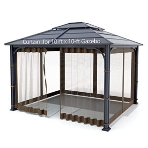 Gazebo Universal Replacement Mosquito Netting - Wonwon Outdoor Gazebo Canopy 4-Panel Screen Walls with Zipper for 10' x 10' Gazebo (Mosquito Net Only) (Brown)