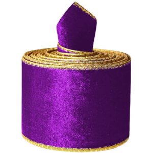 purple wired velvet ribbon for gift wrapping, chrisrtmas tree (2-1/2 inch, 5 yards)