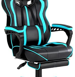 Vonesse Gaming Chairs for Adults Gaming Chair with Footrest Gamer Chair with Massage Reclining Computer Gaming Chair Big and Tall for Heavy People Ergonomic Computer Game Chair Lumbar Support(Cyan)