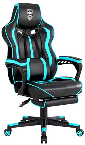 Vonesse Gaming Chairs for Adults Gaming Chair with Footrest Gamer Chair with Massage Reclining Computer Gaming Chair Big and Tall for Heavy People Ergonomic Computer Game Chair Lumbar Support(Cyan)