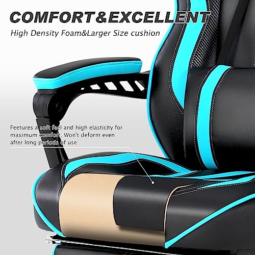 Vonesse Gaming Chairs for Adults Gaming Chair with Footrest Gamer Chair with Massage Reclining Computer Gaming Chair Big and Tall for Heavy People Ergonomic Computer Game Chair Lumbar Support(Cyan)