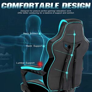 Vonesse Gaming Chairs for Adults Gaming Chair with Footrest Gamer Chair with Massage Reclining Computer Gaming Chair Big and Tall for Heavy People Ergonomic Computer Game Chair Lumbar Support(Cyan)