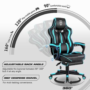 Vonesse Gaming Chairs for Adults Gaming Chair with Footrest Gamer Chair with Massage Reclining Computer Gaming Chair Big and Tall for Heavy People Ergonomic Computer Game Chair Lumbar Support(Cyan)