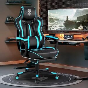 Vonesse Gaming Chairs for Adults Gaming Chair with Footrest Gamer Chair with Massage Reclining Computer Gaming Chair Big and Tall for Heavy People Ergonomic Computer Game Chair Lumbar Support(Cyan)