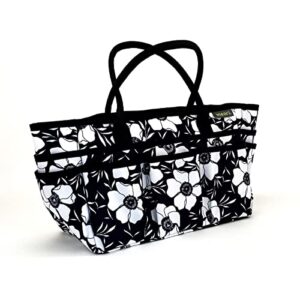 meori large portable craft tote bag caddy organizer structured bottom zipper pocket sewing paper art quilting padded handles (moody floral)