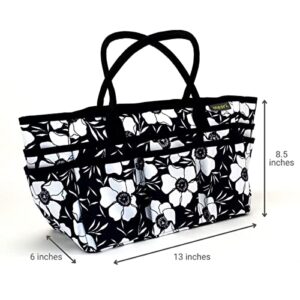 meori Large Portable Craft Tote Bag Caddy Organizer Structured Bottom Zipper Pocket Sewing Paper Art Quilting Padded Handles (Moody Floral)