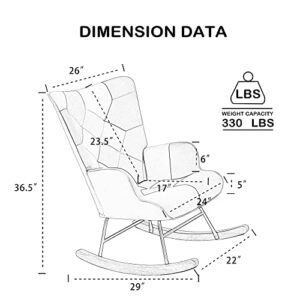 KGOPK Accent Rocking Chair, Mid Century Fabric Rocker Recliner Chairs with Wood Legs and Patchwork Linen for Livingroom Bedroom, Blue