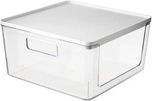 rosanna pansino x idesign recycled plastic open front kitchen storage bin with lid, clear bin/marshmallow lid, 12” x 12” x 6”